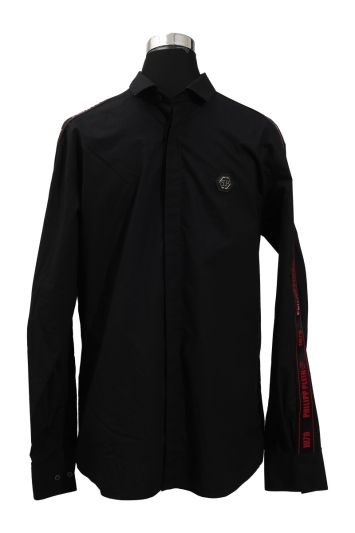 Philipp Plein Size XL Red Logo Shoulder Black Shirt