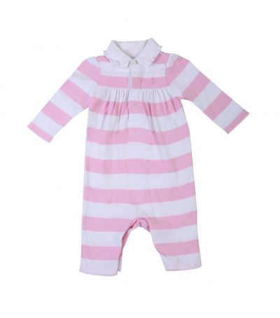 POLO RALPH LAUREN PINK & WHITE STRIPED POLO ROMPER