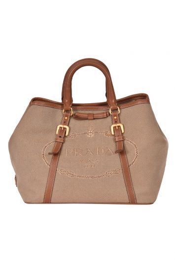 Prada Bauletto Jacquard Brown Canvas Handbag