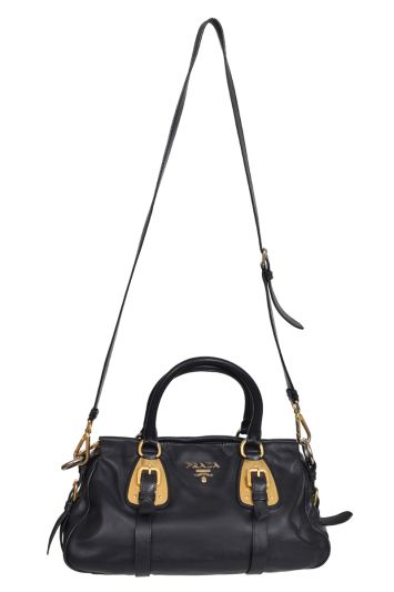 Prada Black Calfskin Convertible Buckle Handbag