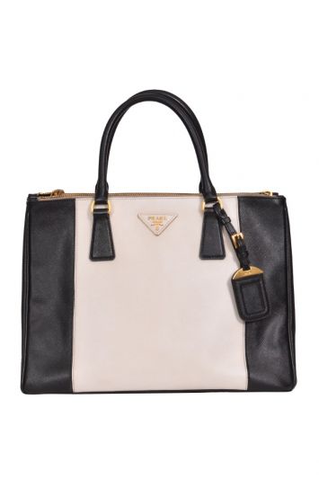 Prada Black/White Saffiano Lux Leather Gallleria Tote Bag