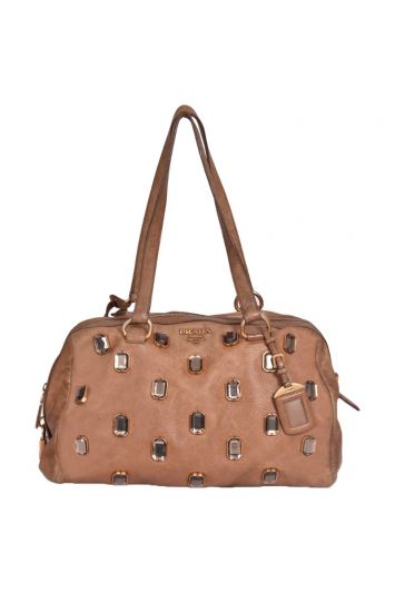 Prada Cervo Deerskin Crystal Embellished Bowler Bag