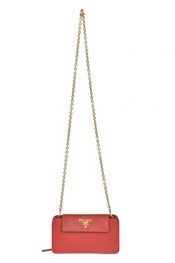Prada Fiery Red Saffiano Leather Mini Wallet Chain Bag