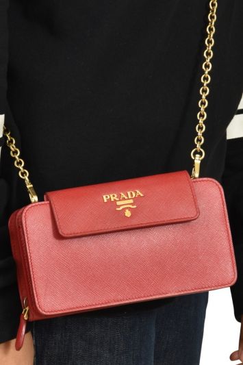 Prada Fiery Red Saffiano Leather Mini Wallet Chain Bag