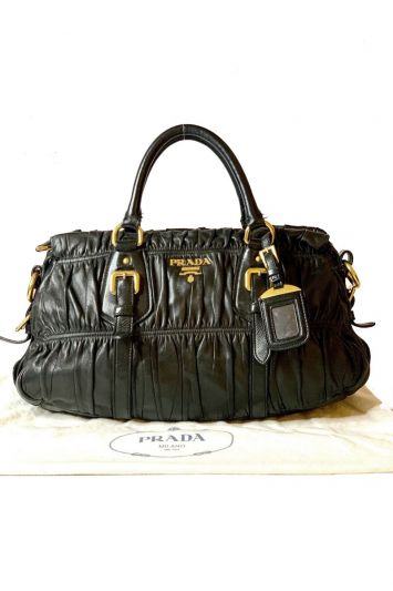 PRADA GAUFFRE RUCHED LEATHER BAG