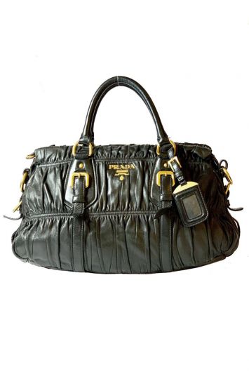 PRADA GAUFFRE RUCHED LEATHER BAG