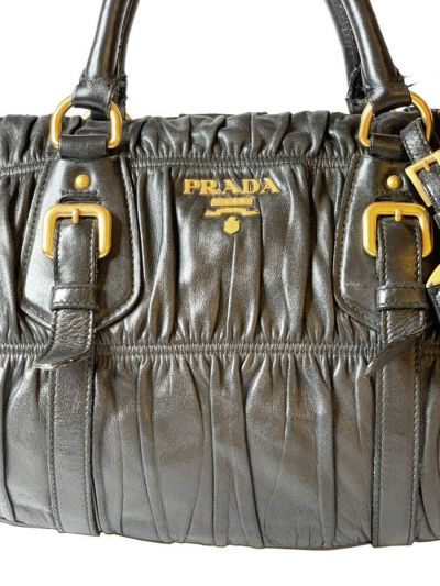 PRADA GAUFFRE RUCHED LEATHER BAG