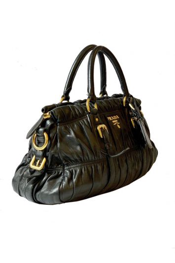 PRADA GAUFFRE RUCHED LEATHER BAG