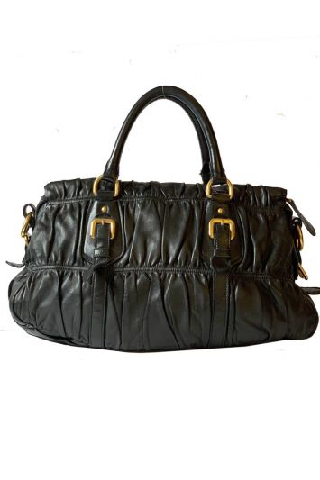 PRADA GAUFFRE RUCHED LEATHER BAG