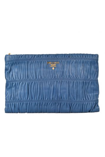 PRADA  NAPPA DRESSY GAUFRE RUCHED CLUTCH