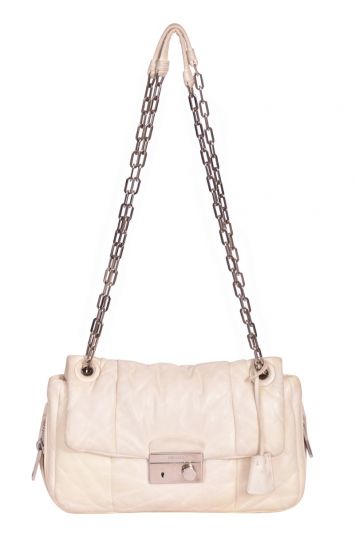 Prada NappaBomber Flap White Chain Shoulder Bag