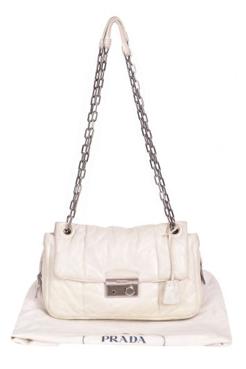 Prada NappaBomber Flap White Chain Shoulder Bag