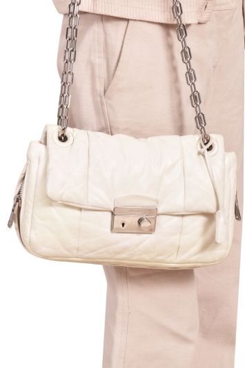 Prada NappaBomber Flap White Chain Shoulder Bag