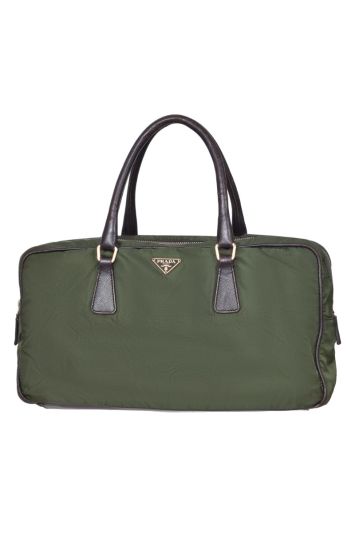 Prada Olive Green Nylon Zip-Around Handbag