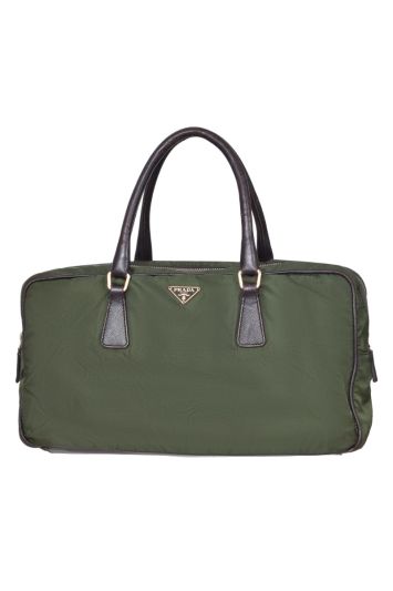 Prada Olive Green Nylon Zip Around Handbag