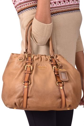 Prada Ombre Deerskin Light Brown Leather Hobo Bag