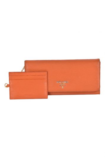Prada Orange Leather Saffiano Wallet