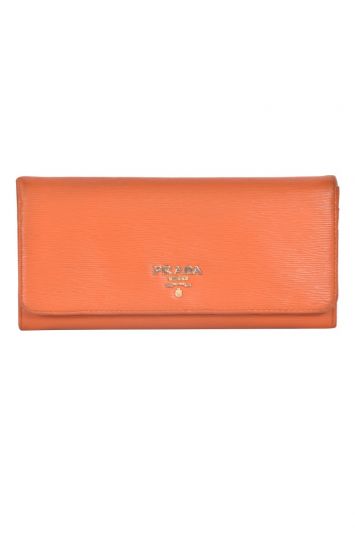 Prada Orange Leather Saffiano Wallet