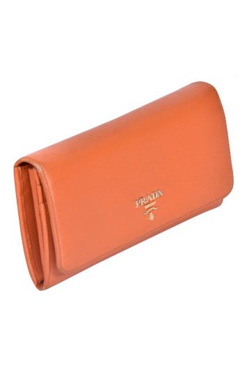 Prada Orange Leather Saffiano Wallet