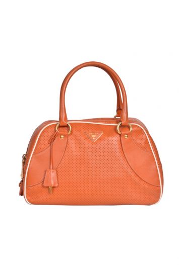Prada Perforated Leather Orange Satchel Bag