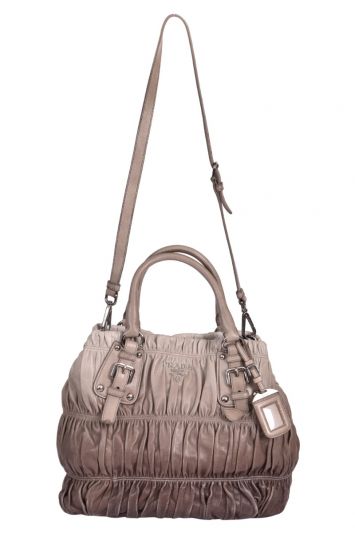 Prada Ruched Ombre Grey Leather Tote Bag