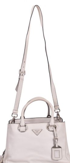 Prada Vitello Daino White Leather Tote Bag