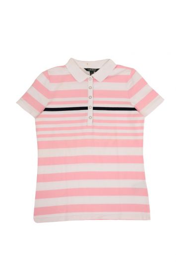 RALPH LAUREN PINK AND WHITE STRIPED POLO T-SHIRT