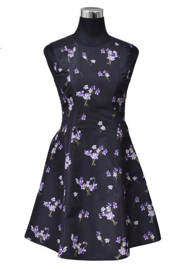 Red Valentino Black Floral Printed Synthetic Flared Dress