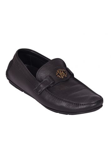 Roberto Cavali Black Monogram buckle Loafers