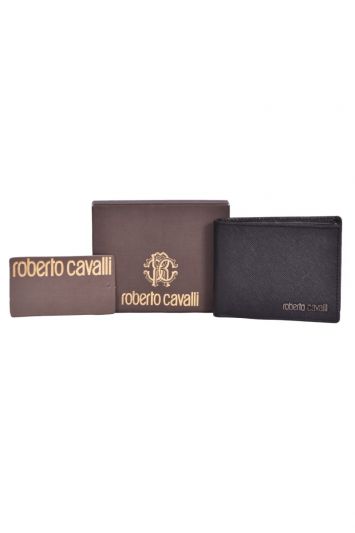Roberto Cavalli Black Leather Bi- Fold Wallet