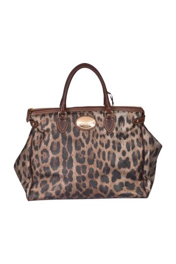 Roberto Cavalli Brown leopard Coated Canvas Handle Bag