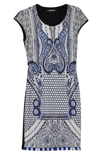 Roberto Cavalli Jersey Fitted Cap Sleeve Print Dress