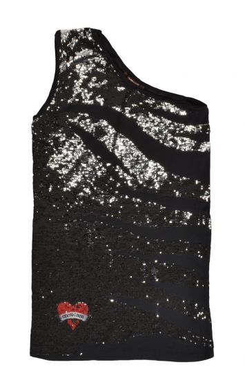 ROBERTO CAVALLI KNIT SEQUINED ONE SHOULDER MINI DRESS