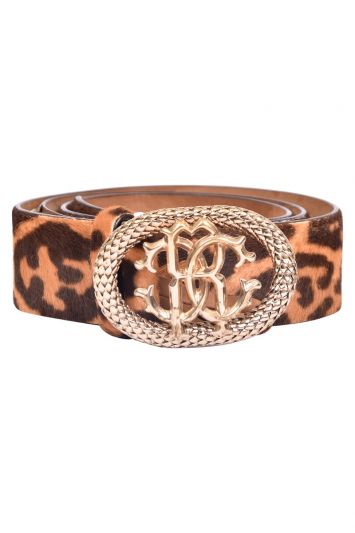 Roberto Cavalli leopard calf hair logo belt