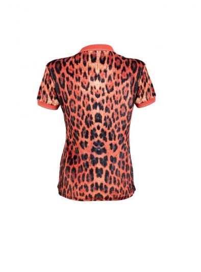 ROBERTO CAVALLI ORANGE LEOPARD PRINT VELOUR T SHIRT