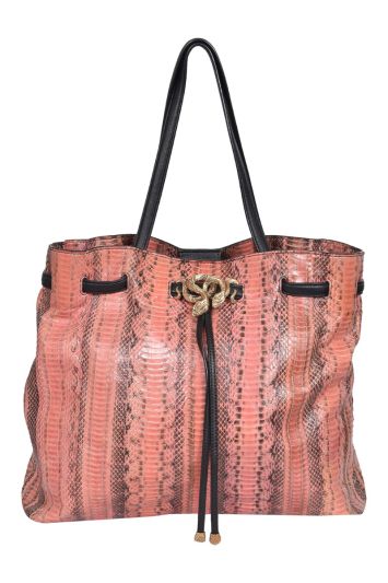 Roberto Cavalli Peach Python Leather Tote Bag