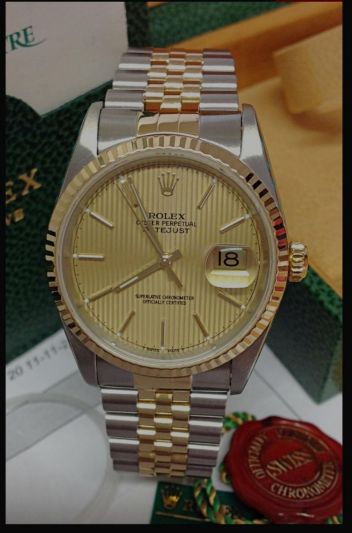 ROLEX DATEJUST 16233 BI COLOR TAPESTRY DIAL WATCH