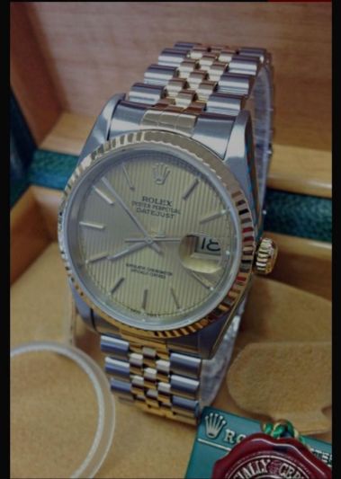 ROLEX DATEJUST 16233 BI COLOR TAPESTRY DIAL WATCH