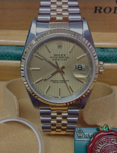 ROLEX DATEJUST 16233 BI COLOR TAPESTRY DIAL WATCH