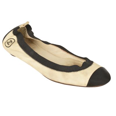 CHANEL SCRUNCH CC CAP TOE BALLET FLATS RT72-10