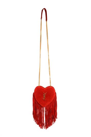 SAINT LAURENT ‘LOVE HEART’ FRINGED SHOULDER BAG