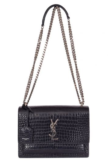 Saint Laurent Sunset Crocodile Embossed Leather Bag