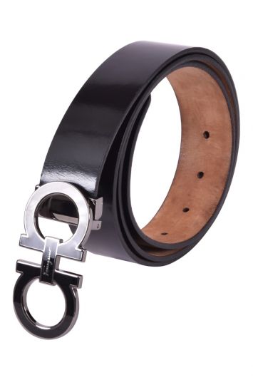 Salvatore Ferragamo Black Double Gancini Leather Belt