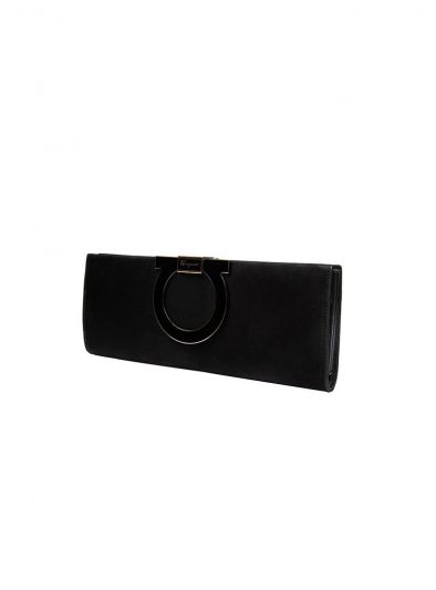 SALVATORE FERRAGAMO BLACK GANCINI CLUTCH