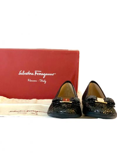 SALVATORE FERRAGAMO BLACK GLITTER VARINA MINI