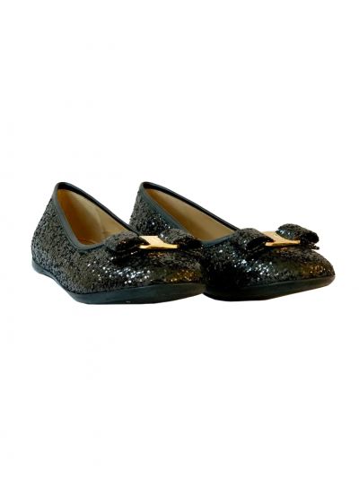 SALVATORE FERRAGAMO BLACK GLITTER VARINA MINI