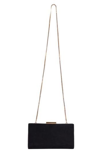 Salvatore Ferragamo Black Gold Frame Chain Clutch