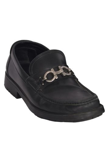 Salvatore Ferragamo Black Leather Gancini Bit Loafers