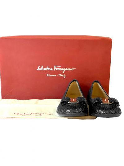 SALVATORE FERRAGAMO BLUE GLITTER VARINA MINI