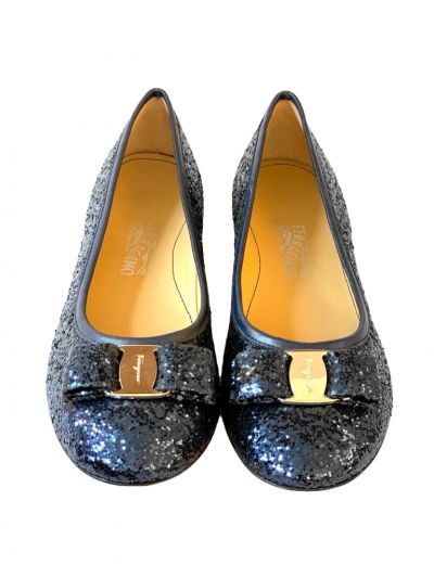 SALVATORE FERRAGAMO BLUE GLITTER VARINA MINI